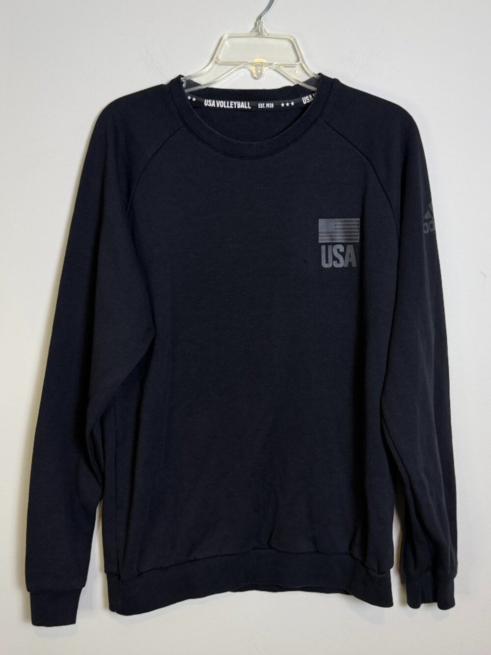 ADIDAS USA Crewneck Sweatshirt Volleyball Flag Emblem, Black | Sz M (?)